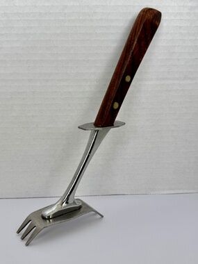 Vintage Japan Carving Fork Wood Handle Stand-Up Stainless Steel MCM Sunday Roast